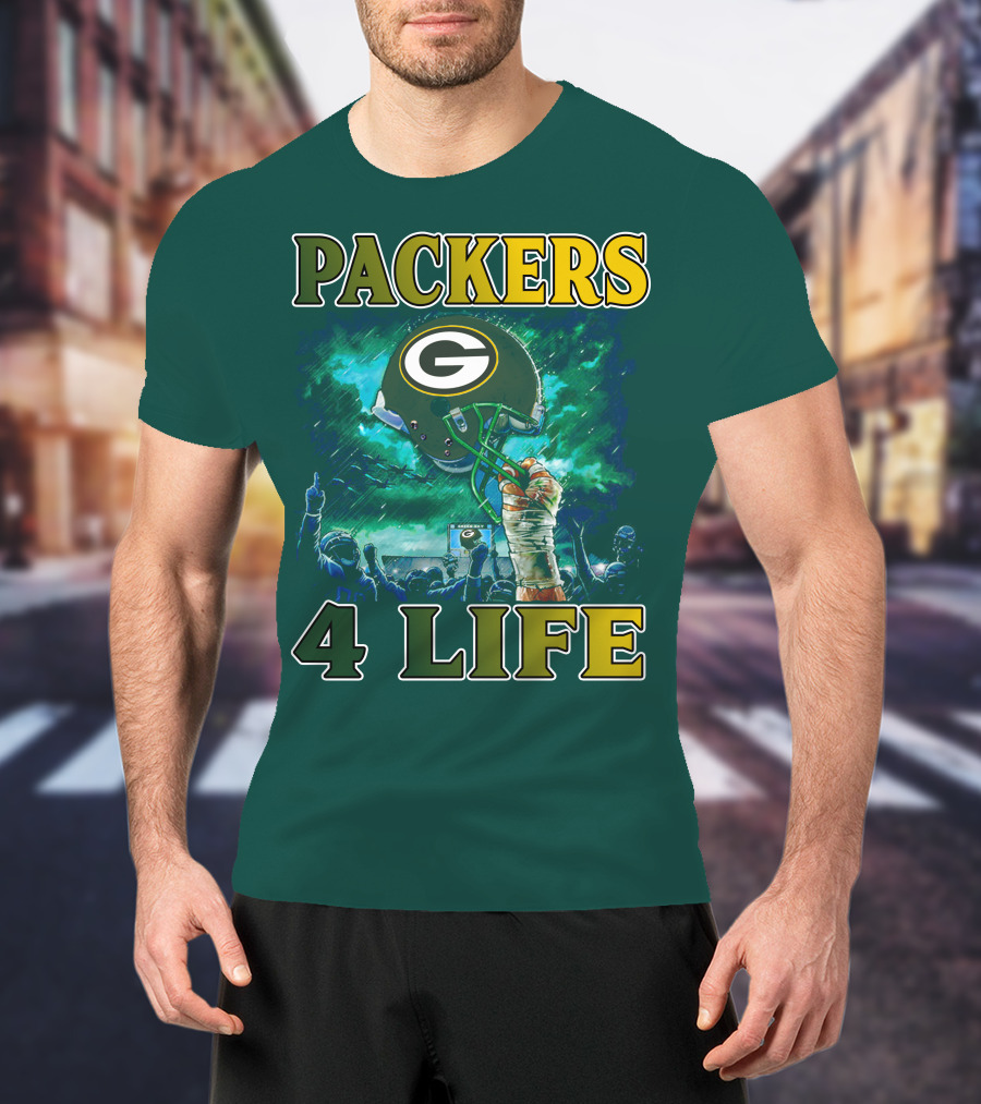 Packers 4 Life Green Bay Victory Helmet Celebration T-Shirt