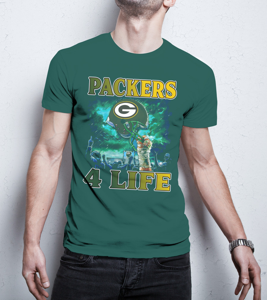 Packers 4 Life Green Bay Victory Helmet Celebration T-Shirt