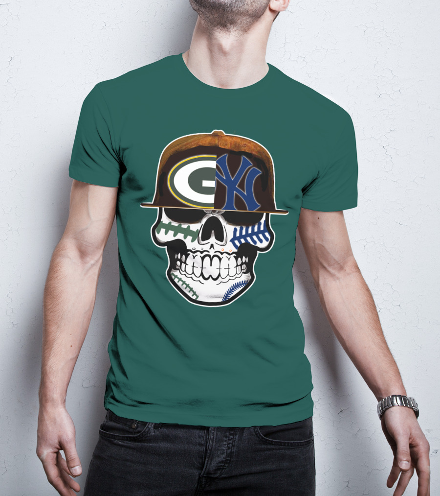 Green Bay Packers New York Yankees Split Skull Cap T-Shirt