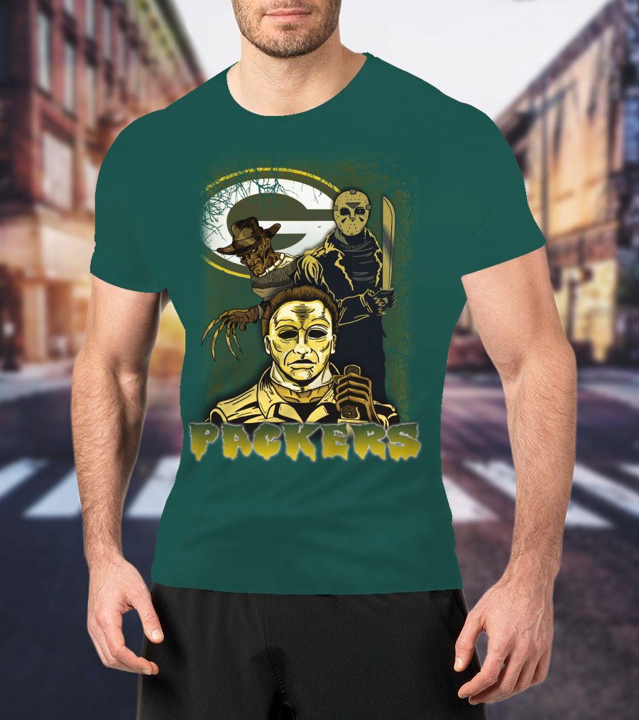 Green Bay Packers Horror Icons Mashup Freddy Jason Michael Myers T-Shirt