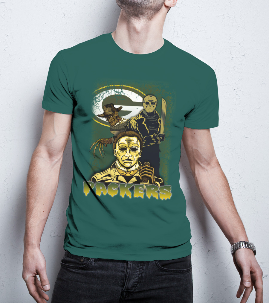 Green Bay Packers Horror Icons Mashup Freddy Jason Michael Myers T-Shirt