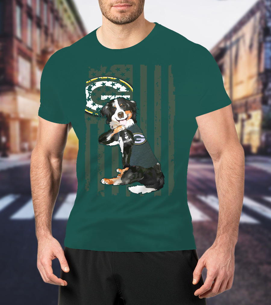 Border Collie Green Bay Packers I Love Mom T-Shirt