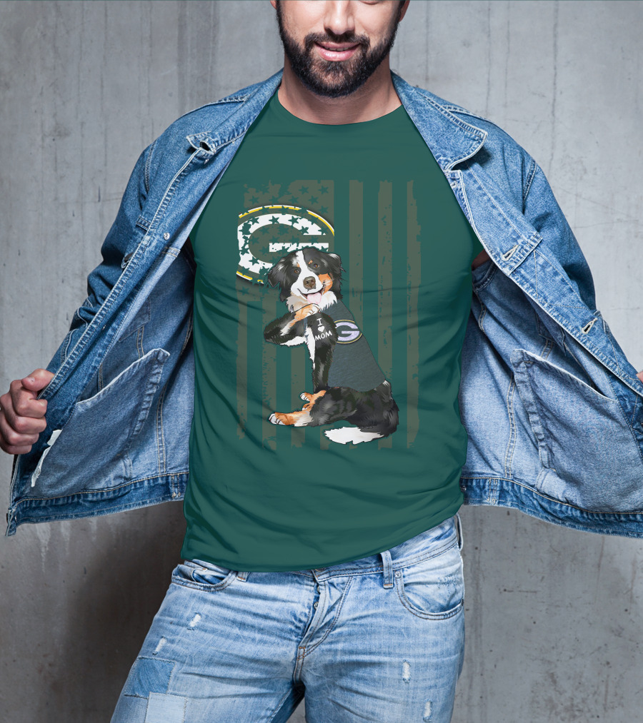 Border Collie Green Bay Packers I Love Mom T-Shirt