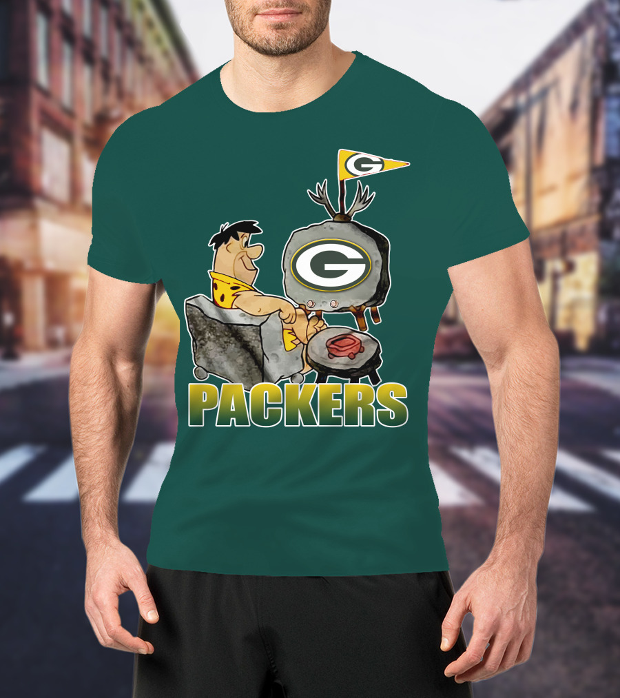 Packers Fred Flintstone Watching Tv With Green Bay T-Shirt