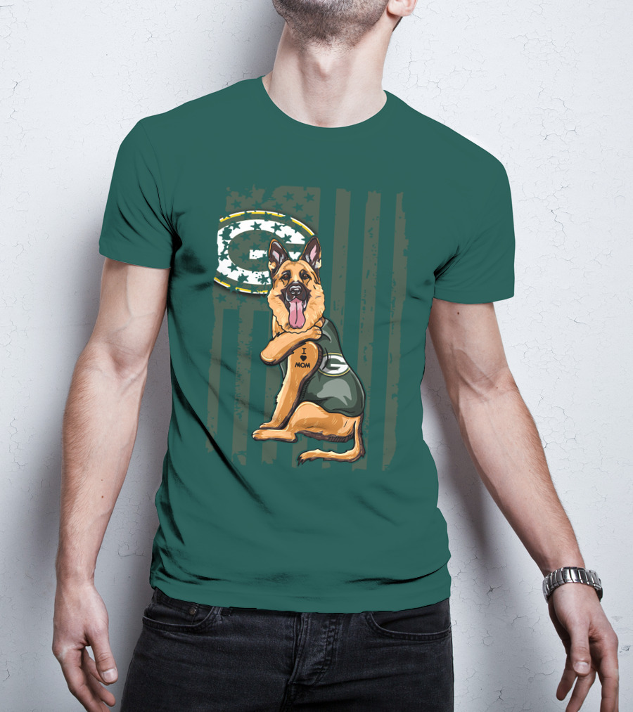 German Shepherd I Love Mom Green Bay Packers Fan T-Shirt