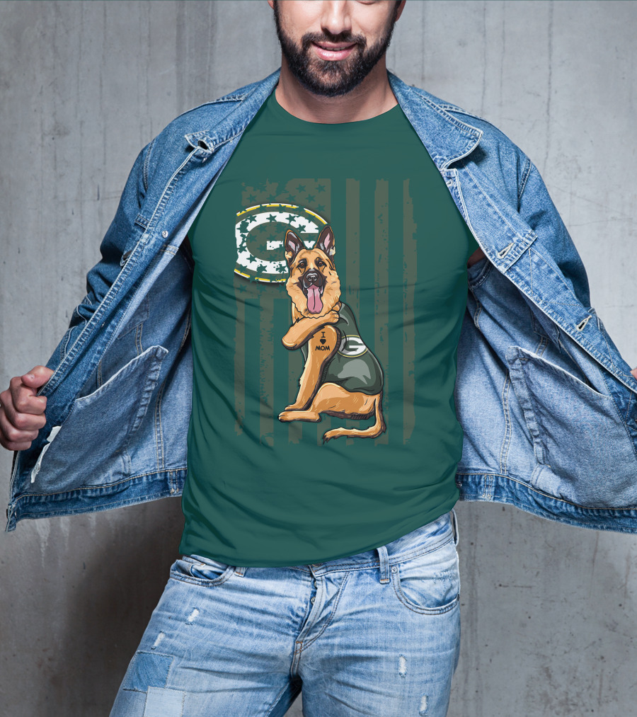 German Shepherd I Love Mom Green Bay Packers Fan T-Shirt