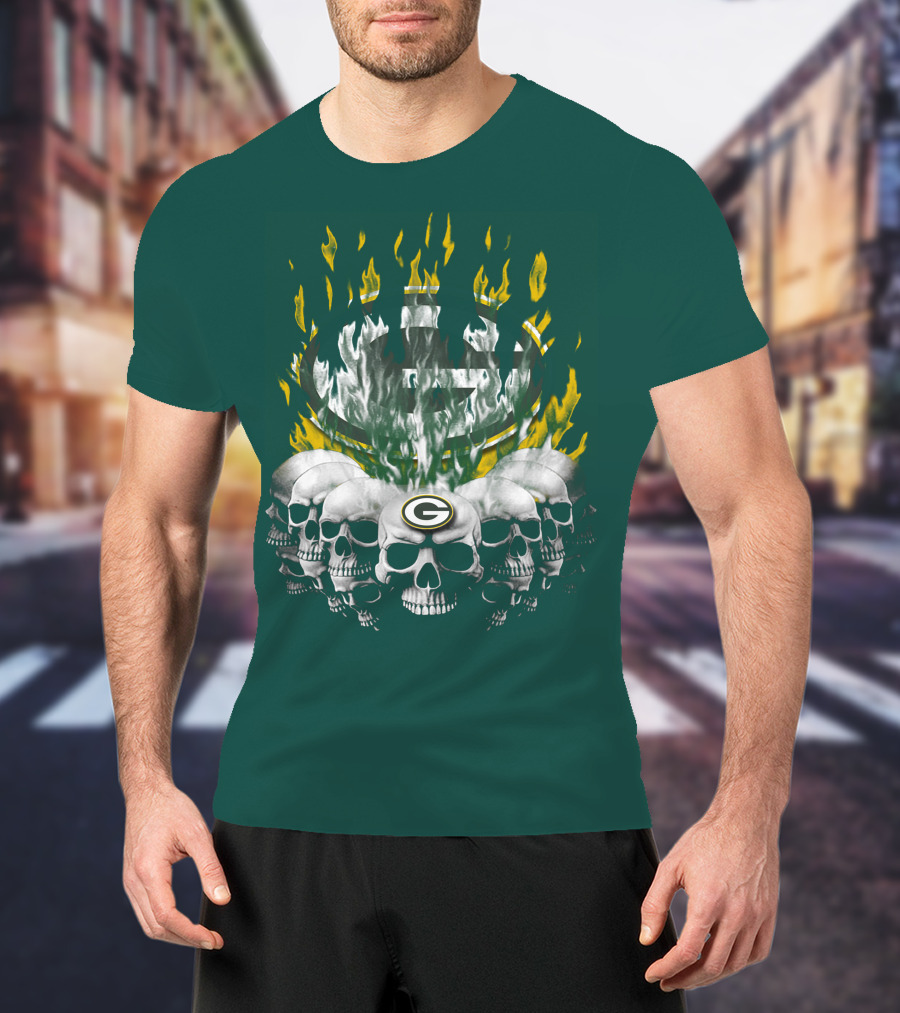 Green Bay Packers Flaming Skull T-Shirt