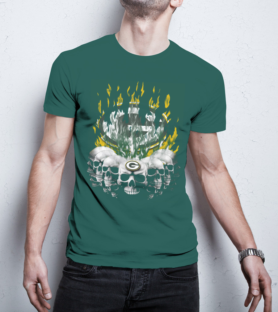 Green Bay Packers Flaming Skull T-Shirt