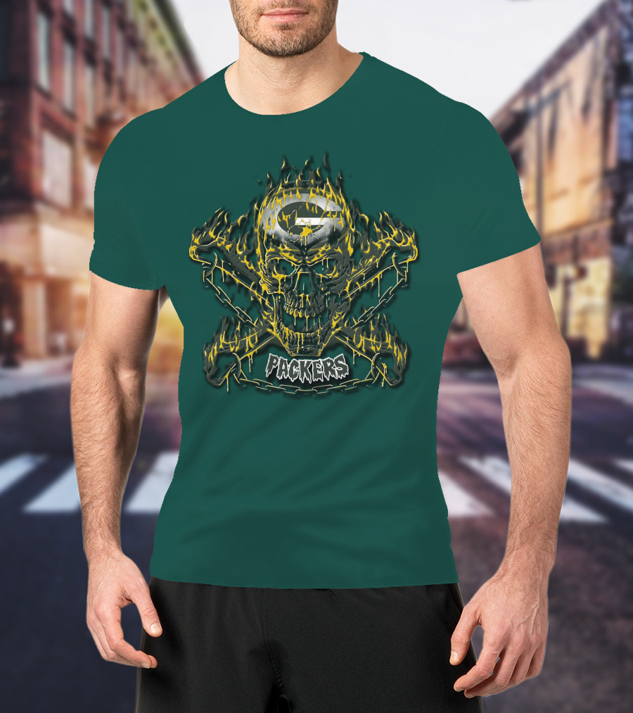 Packers Skull Flames 35 Green Bay T-Shirt
