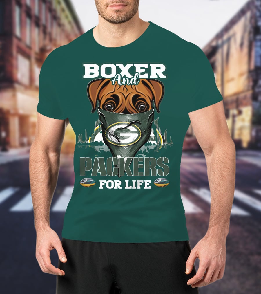 Boxer And Packers For Life Green Bay Packers T-Shirt