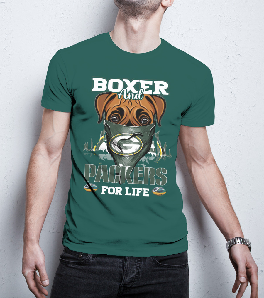 Boxer And Packers For Life Green Bay Packers T-Shirt