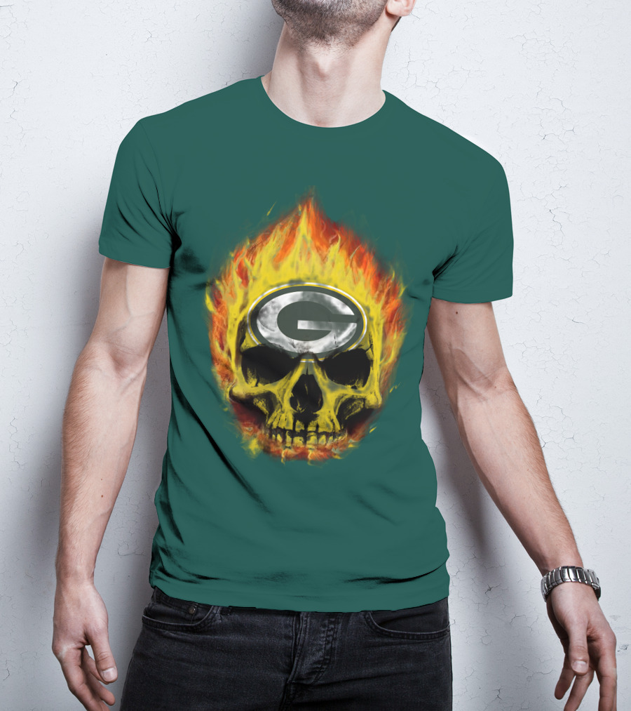 Green Bay Packers Skull Flames T-Shirt