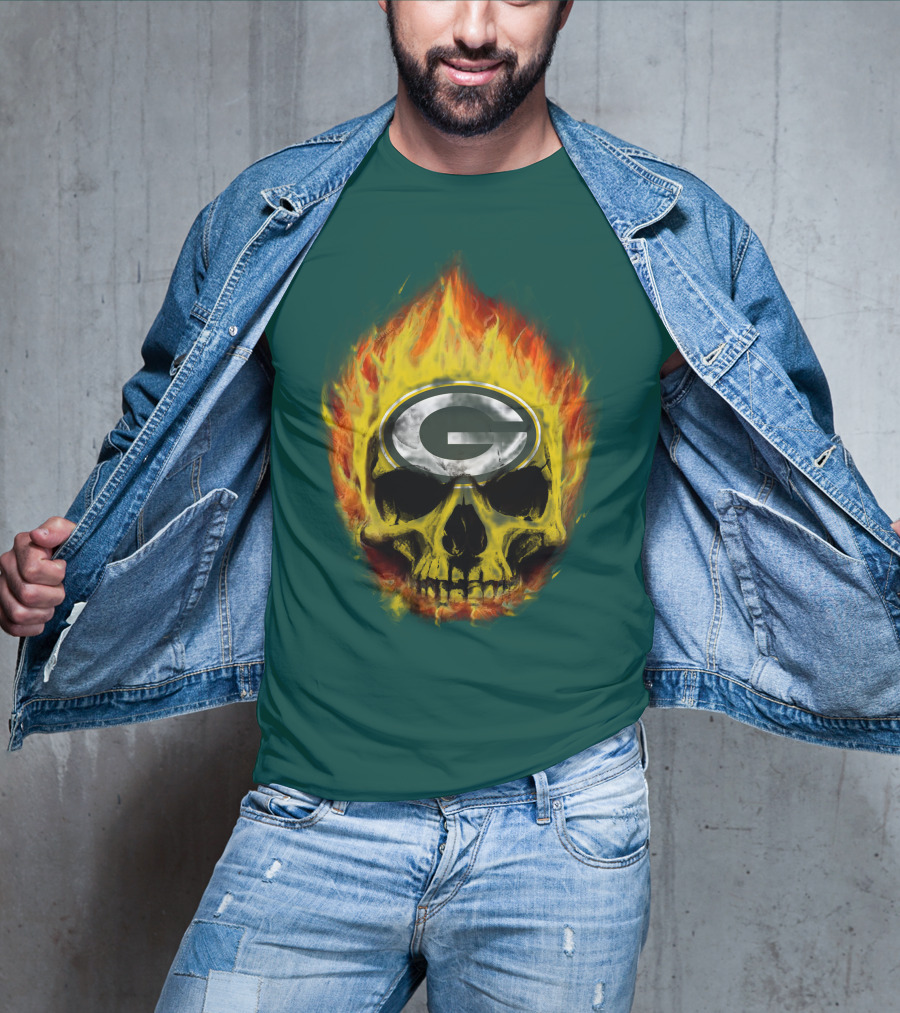 Green Bay Packers Skull Flames T-Shirt