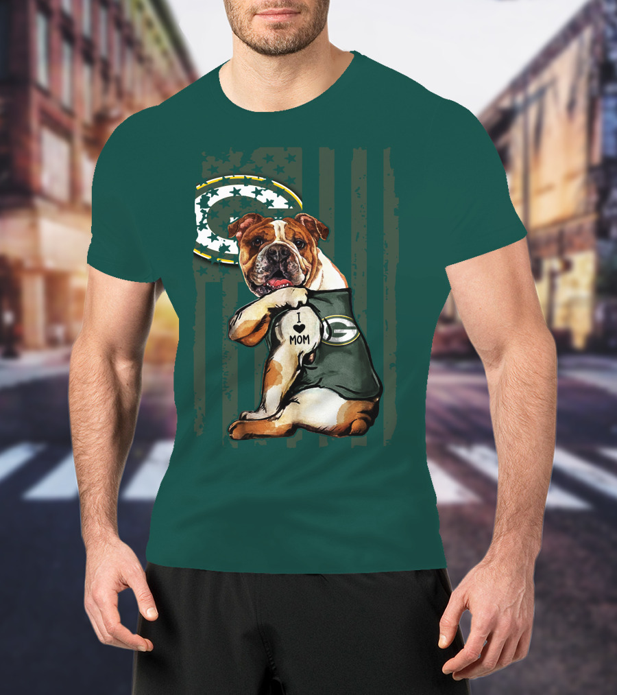 Green Bay Packers Bulldog I Love Mom Fan T-Shirt