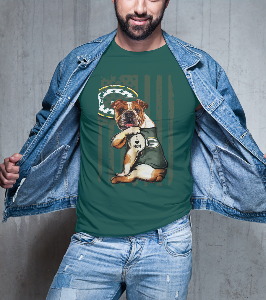 Green Bay Packers Bulldog I Love Mom Fan T-Shirt