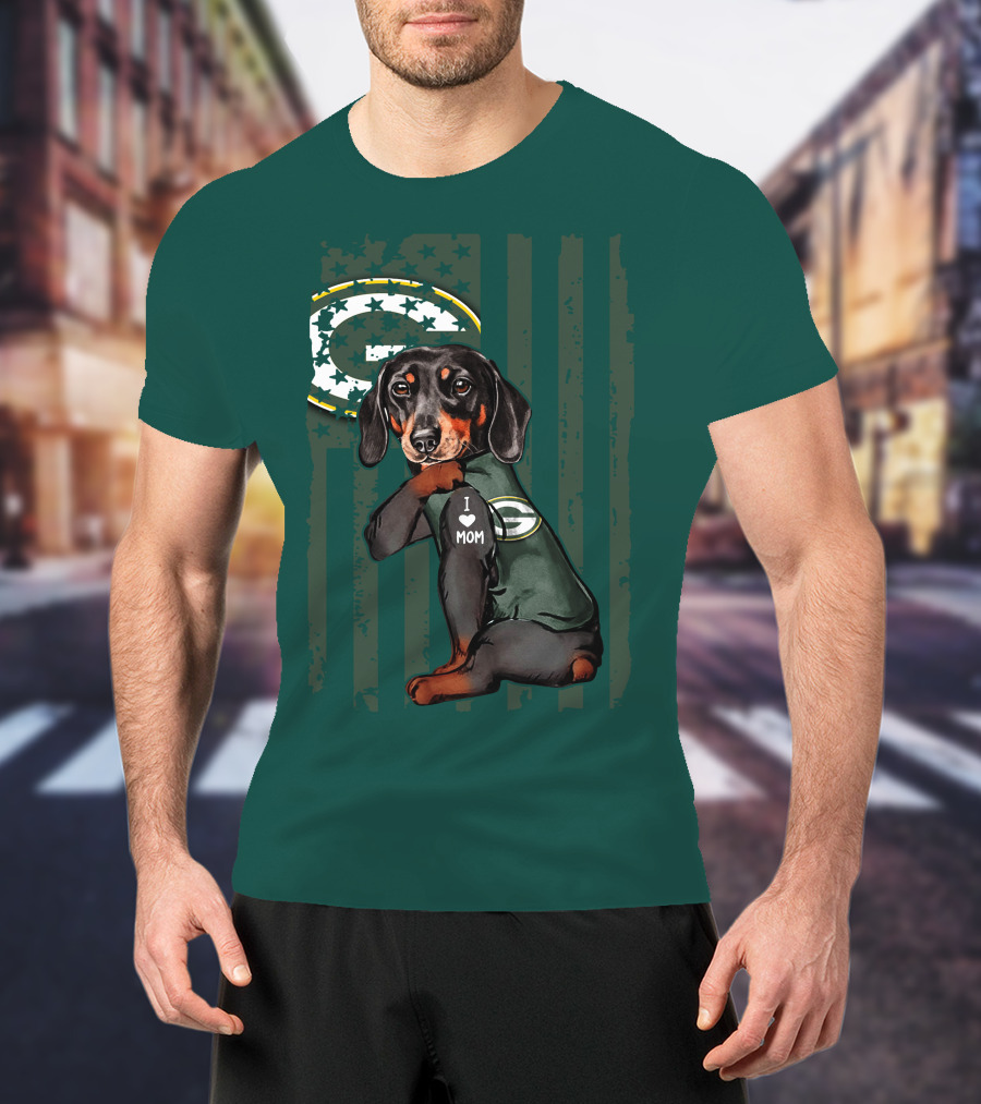 Dachshund Green Bay Packers I Love Mom Fan T-Shirt
