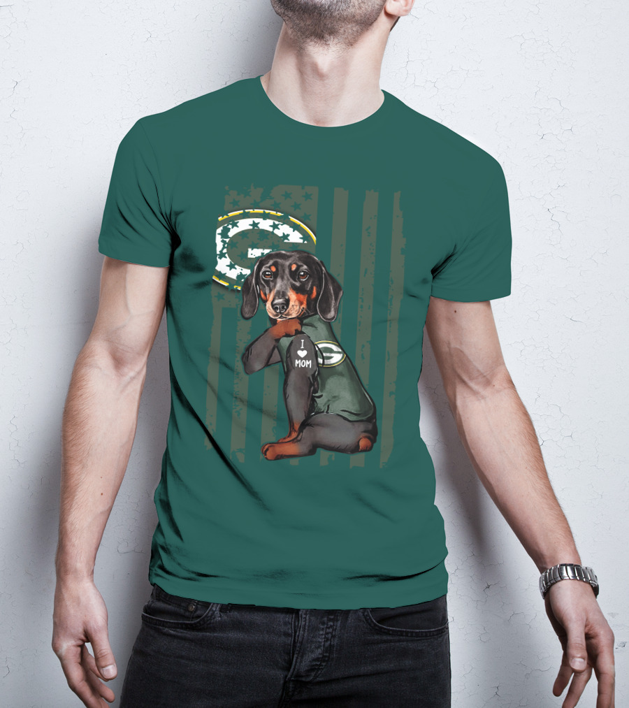 Dachshund Green Bay Packers I Love Mom Fan T-Shirt
