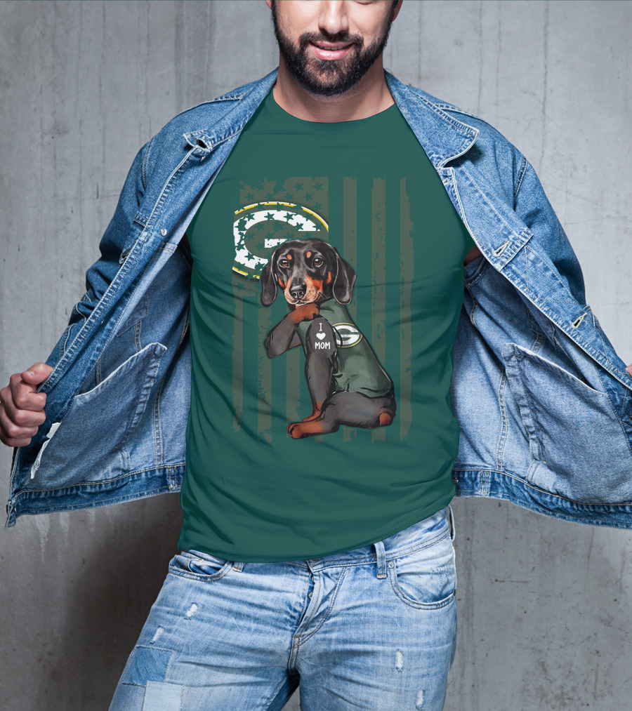 Dachshund Green Bay Packers I Love Mom Fan T-Shirt