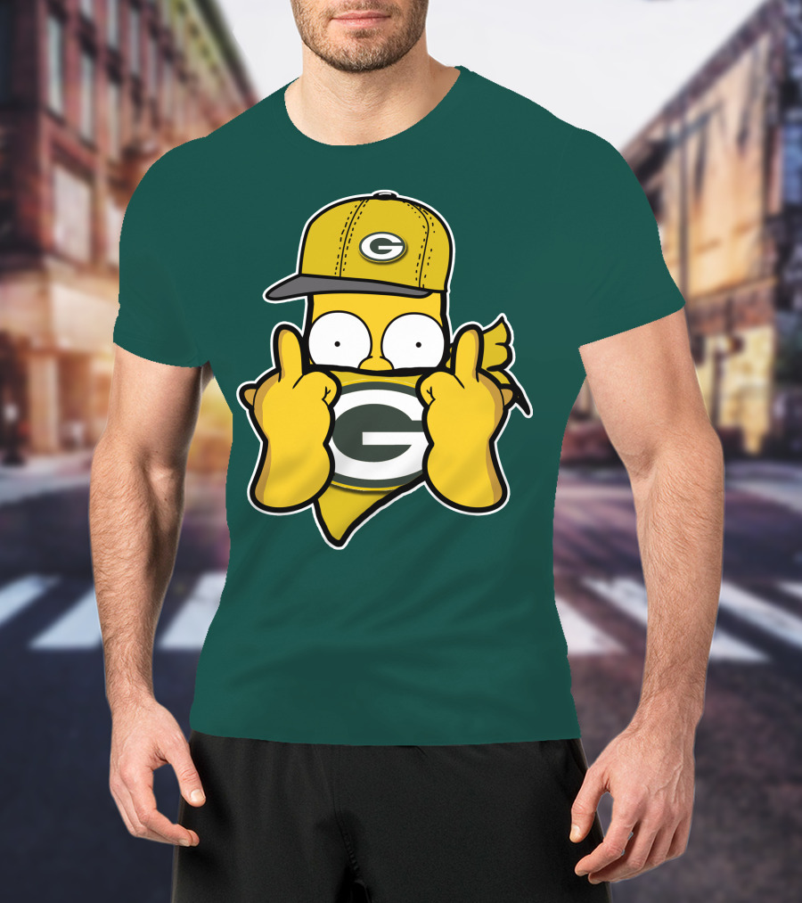 Green Bay Packers 75 Cartoon Character Middle Finger Gesture T-Shirt