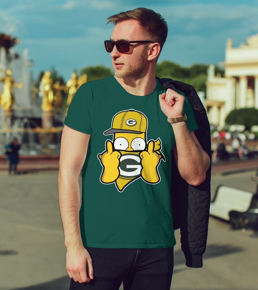 Green Bay Packers 75 Cartoon Character Middle Finger Gesture T-Shirt