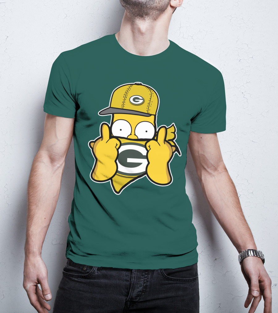 Green Bay Packers 75 Cartoon Character Middle Finger Gesture T-Shirt