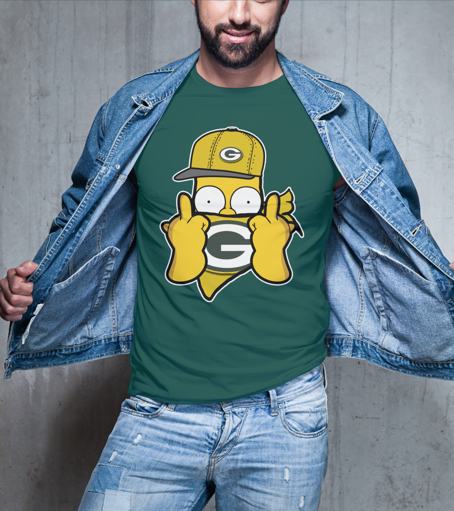 Green Bay Packers 75 Cartoon Character Middle Finger Gesture T-Shirt