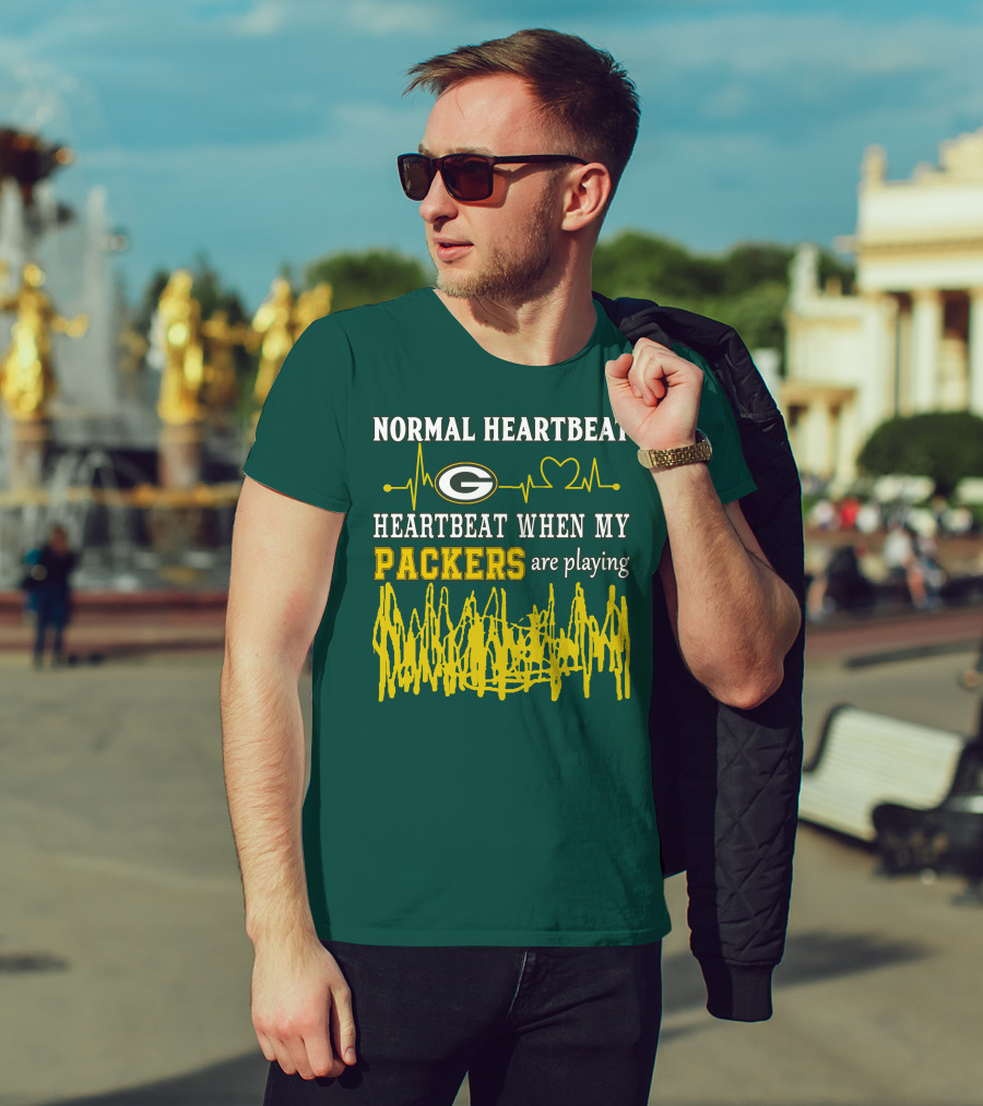 Normal Heartbeat Heartbeat When My Packers Are Playing Green Bay Packers T-Shirt