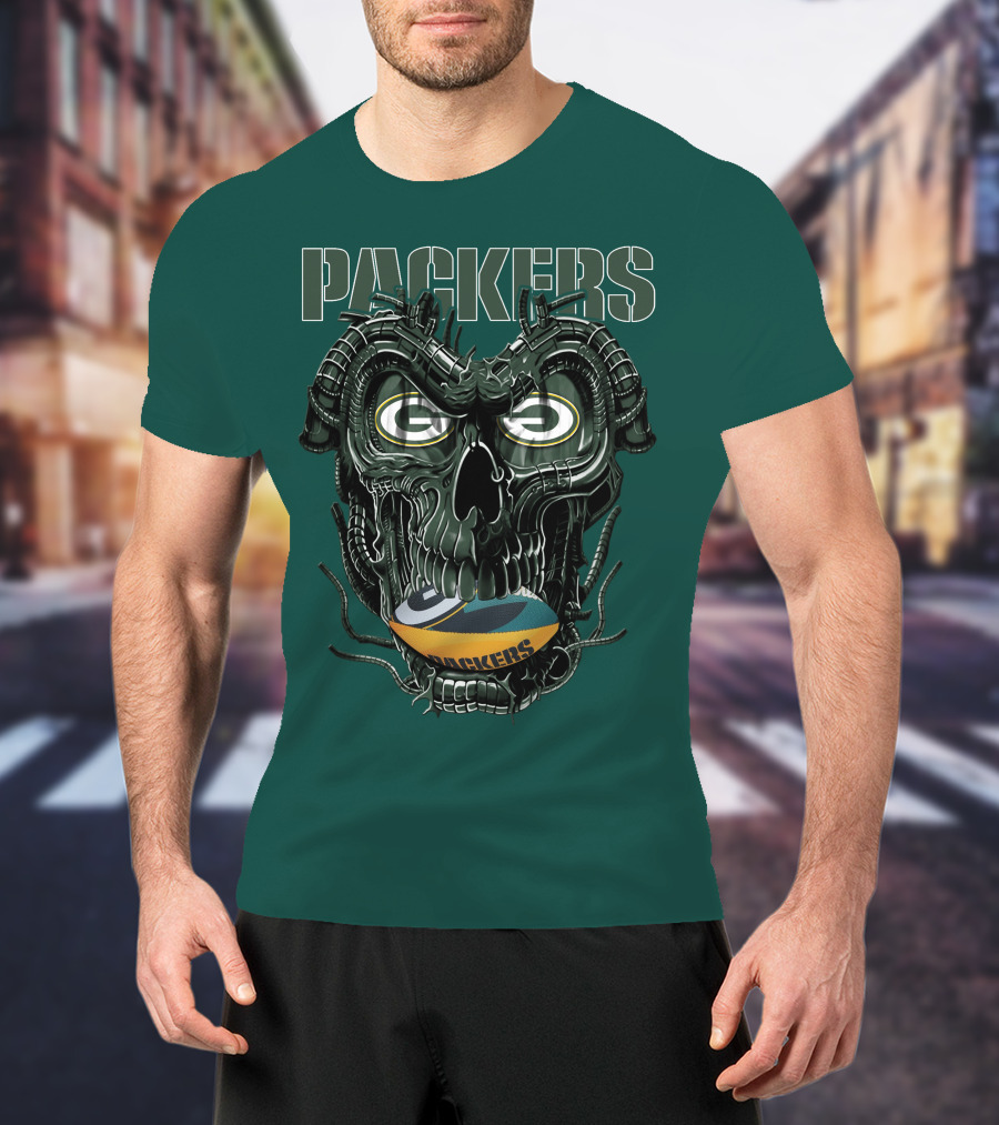 Dragonskull Green Bay Packers Football Skull T-Shirt