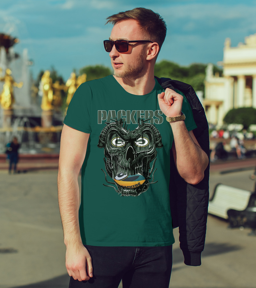 Dragonskull Green Bay Packers Football Skull T-Shirt