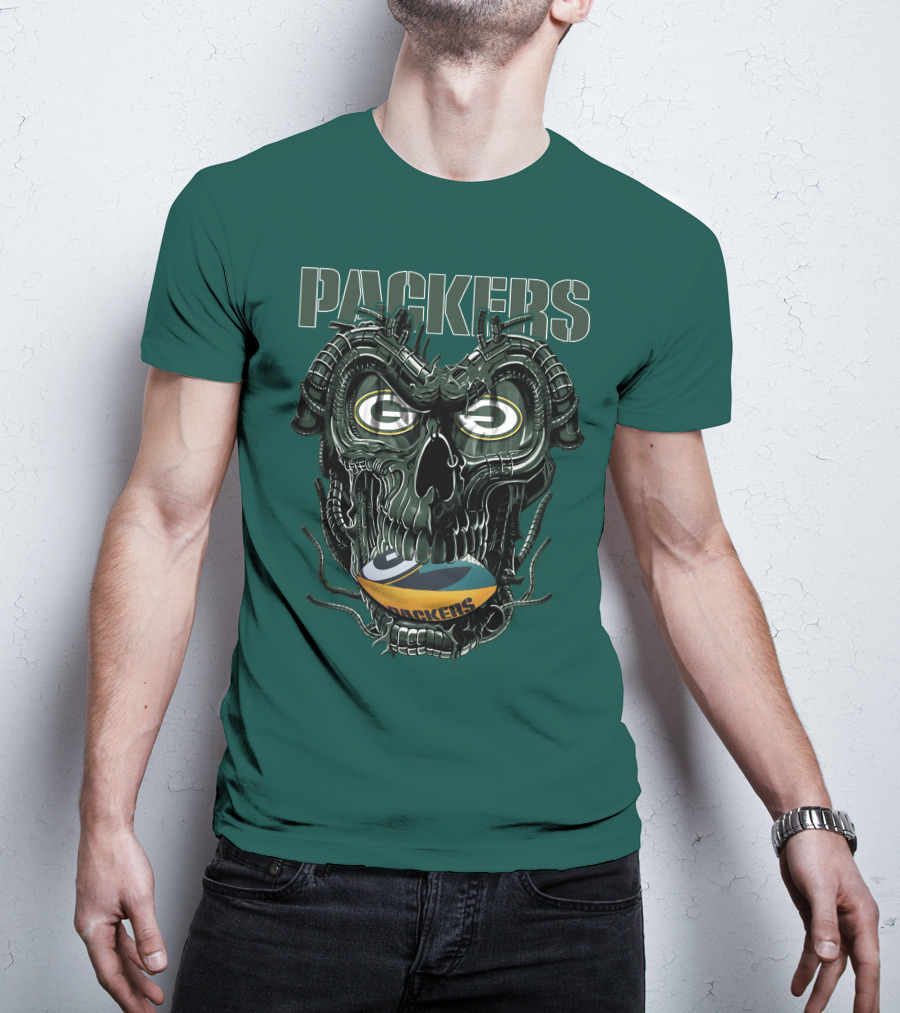 Dragonskull Green Bay Packers Football Skull T-Shirt