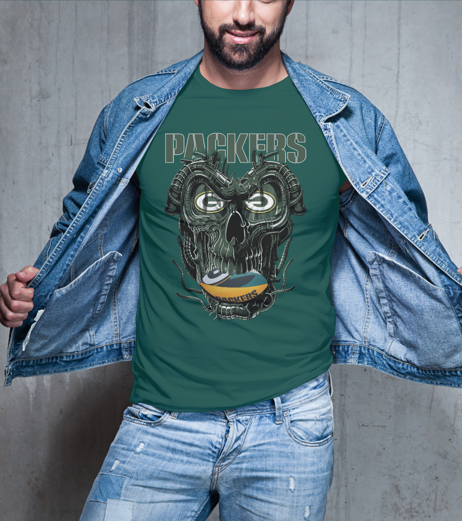 Dragonskull Green Bay Packers Football Skull T-Shirt