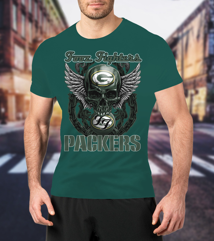 Foo Fighters Green Bay Packers Wings Skull T-Shirt