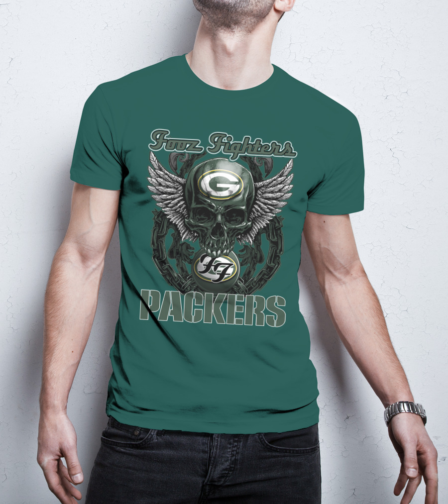 Foo Fighters Green Bay Packers Wings Skull T-Shirt