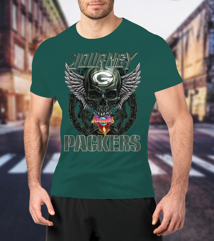 Journey Green Bay Packers Winged Skull Flame T-Shirt