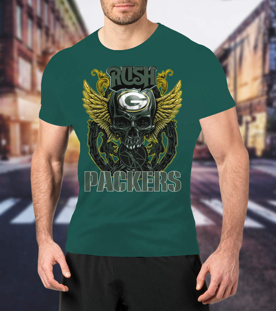 Rush Packers Skull With Wings Green Bay Packers T-Shirt