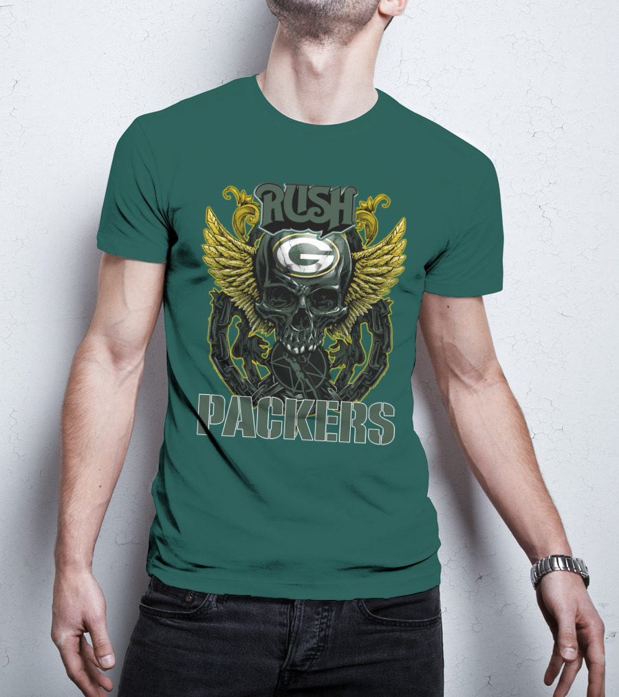 Rush Packers Skull With Wings Green Bay Packers T-Shirt