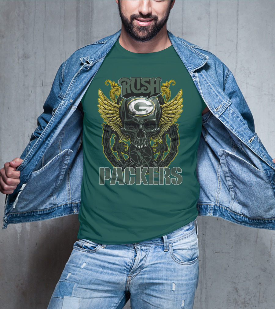 Rush Packers Skull With Wings Green Bay Packers T-Shirt