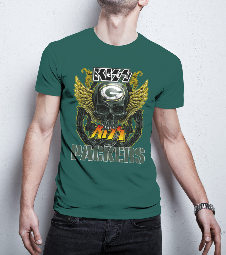 KISS Green Bay Packers Skull Wings T-Shirt