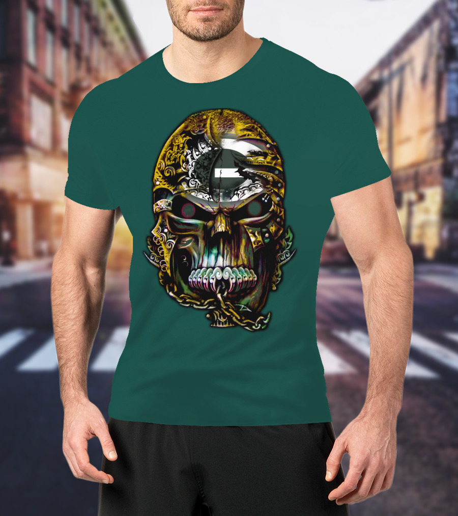 Green Bay Packers 82 Skull Art With Chain Motif T-Shirt