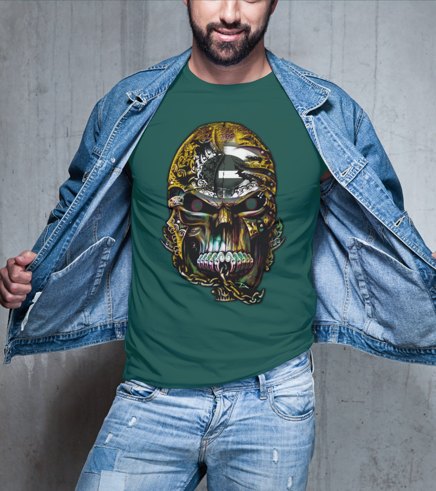 Green Bay Packers 82 Skull Art With Chain Motif T-Shirt