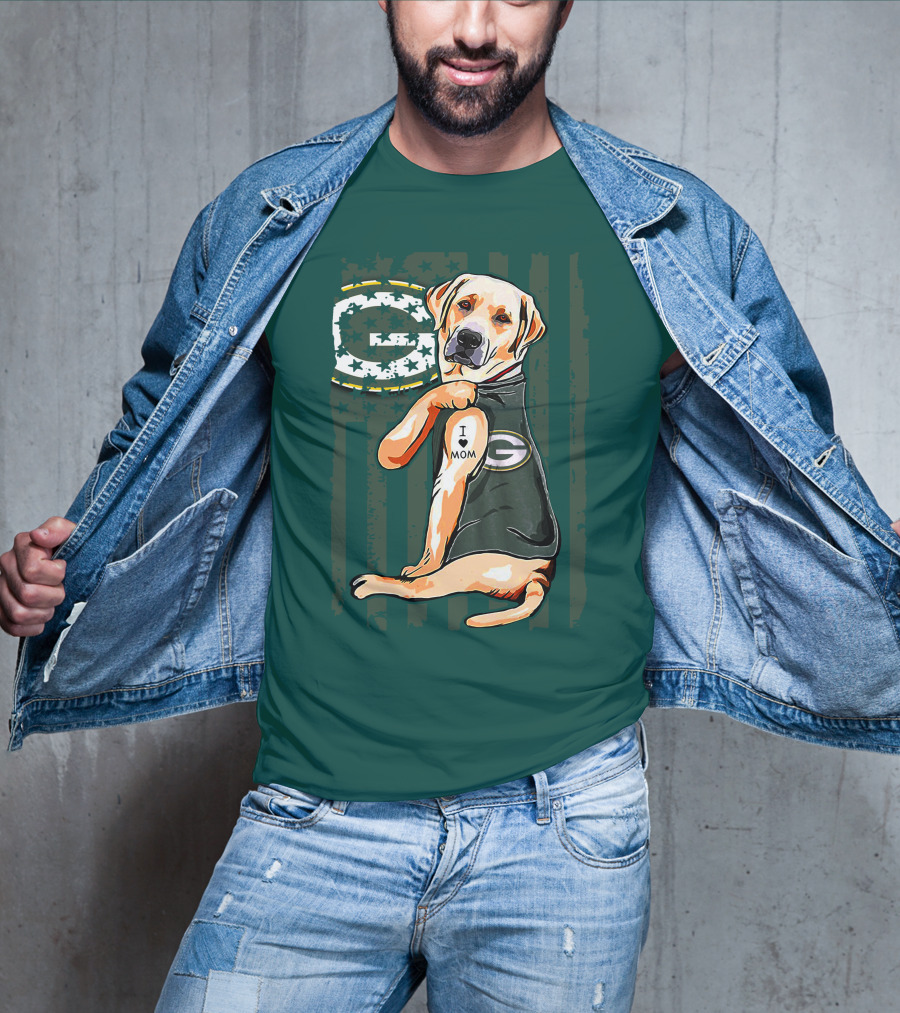 Labrador Retriever I Love Mom Green Bay Packers Fan Stars T-Shirt