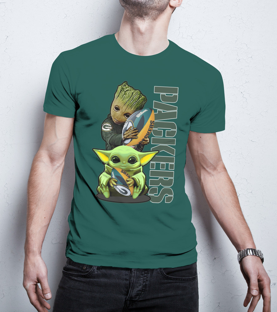 Grzd Green Bay Packers Groot Baby Yoda Football Fan T-Shirt