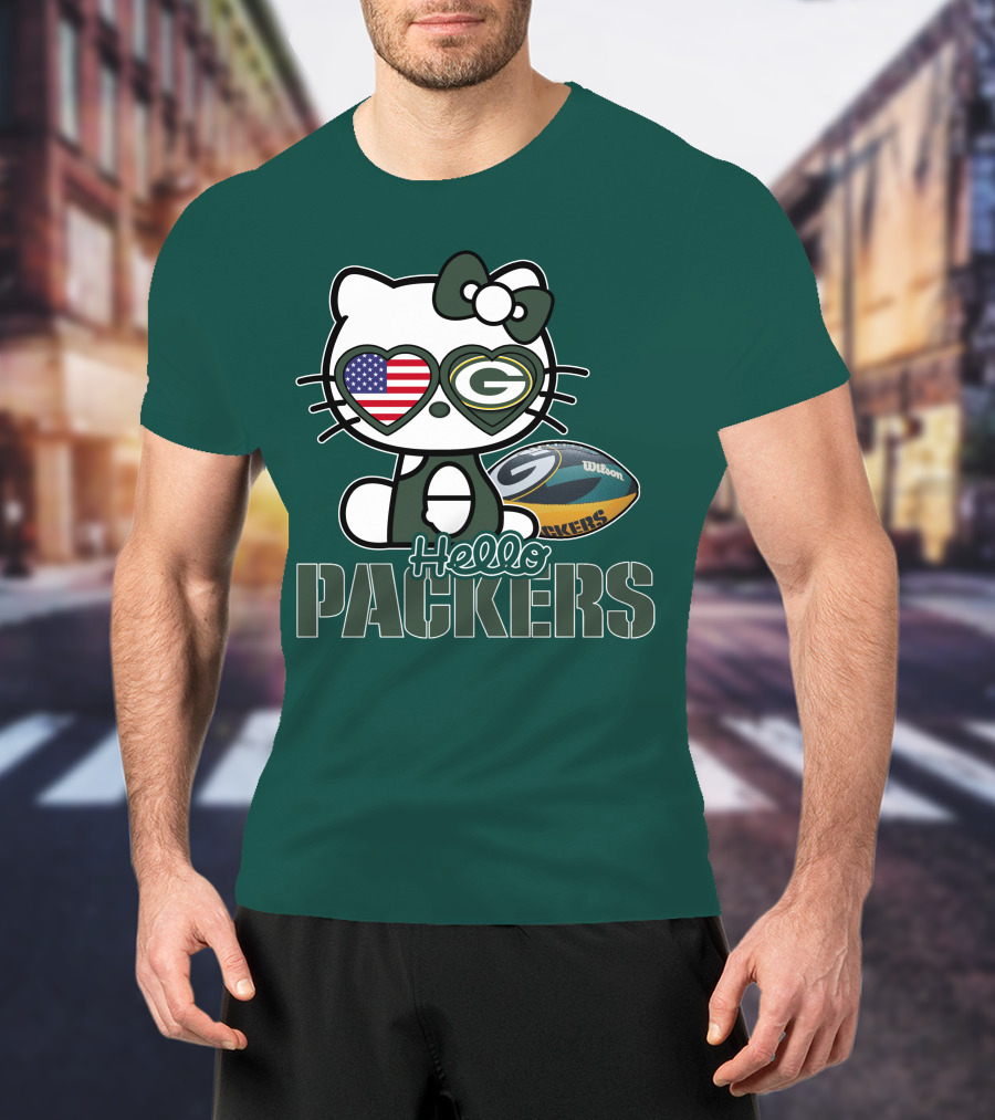 Hello Packers Green Bay Kitty Football USA T-Shirt