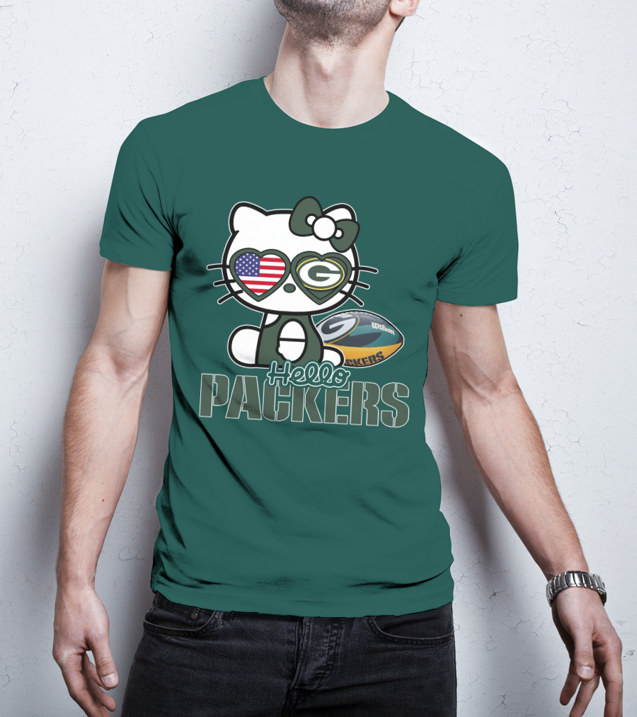 Hello Packers Green Bay Kitty Football USA T-Shirt