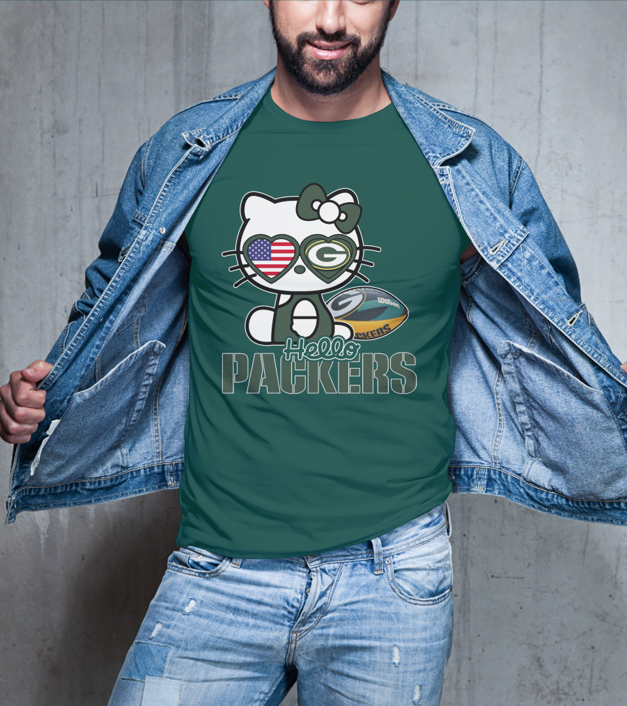 Hello Packers Green Bay Kitty Football USA T-Shirt