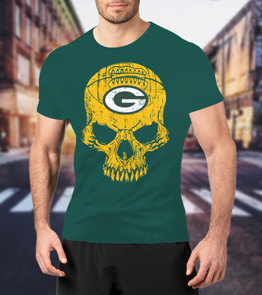 Green Bay Packers Skull Football Logo T-Shirt