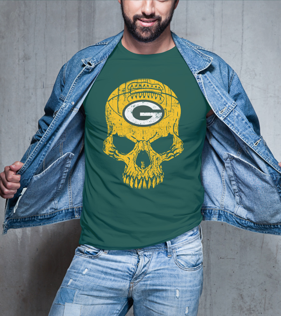 Green Bay Packers Skull Football Logo T-Shirt