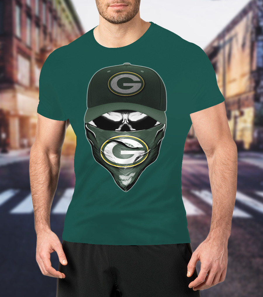 Green Bay Packers Skull Cap And Bandana T-Shirt