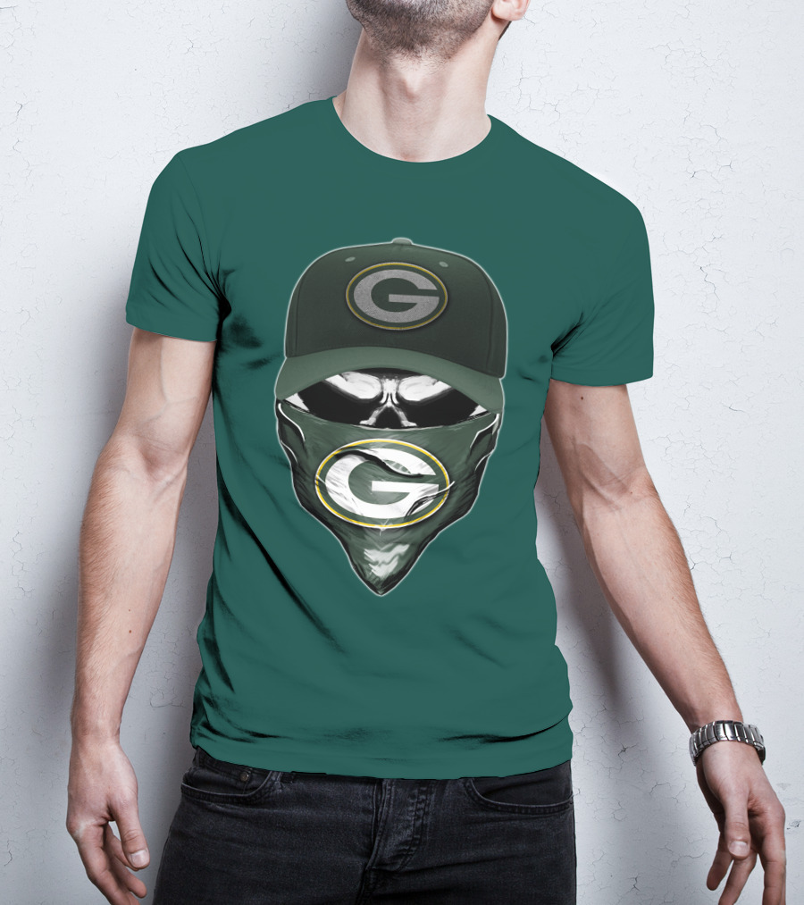 Green Bay Packers Skull Cap And Bandana T-Shirt