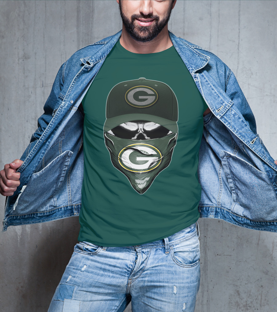 Green Bay Packers Skull Cap And Bandana T-Shirt